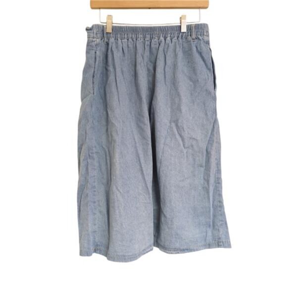 Women's A-Line Pleated Midi Denim Skirt High Waist Button Front with Pockets L - Picture 3 of 5